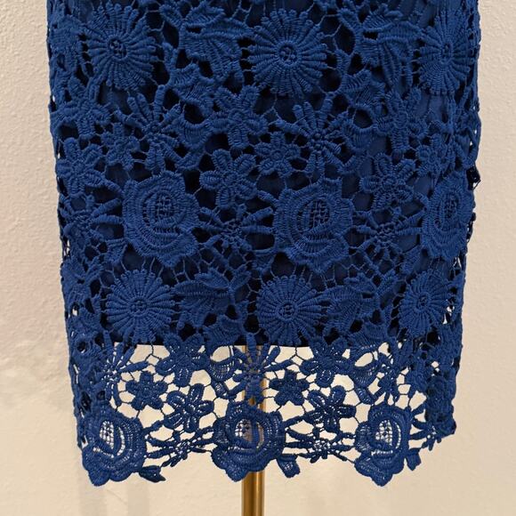 Pink Lily Navy Blue Floral Lace Halter Bodycon Dress Cocktail Midi Large NEW - Picture 5 of 9